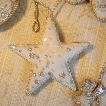 Luxury Irish Linen Festive Cosmic Star Christmas Tree Decoration, 3 of 4