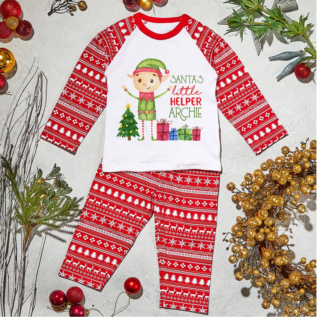 Personalised Santa's Little Helper Elf Pyjamas, 1 of 2