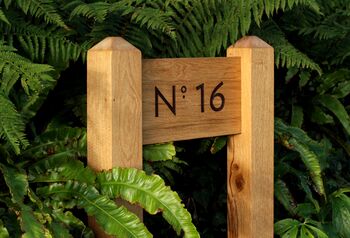 Bespoke Solid Oak Two Post Sign – Custom Font And Traditional Mortise Joinery, 4 of 6