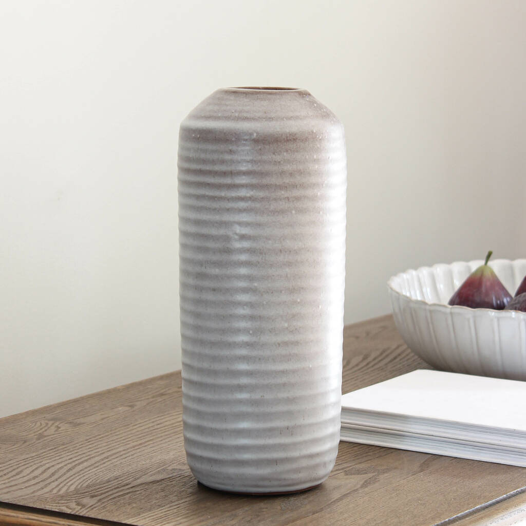 Tall Natural Grey Ceramic Vase By Marquis & Dawe