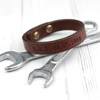 Personalised Men's Brown Leather Bracelet, 5 of 5