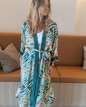 Palm Springs ~ Bamboo Silk Kimono Dressing Gown ~ Tropical Exotic Print Women’s Robe, 3 of 8