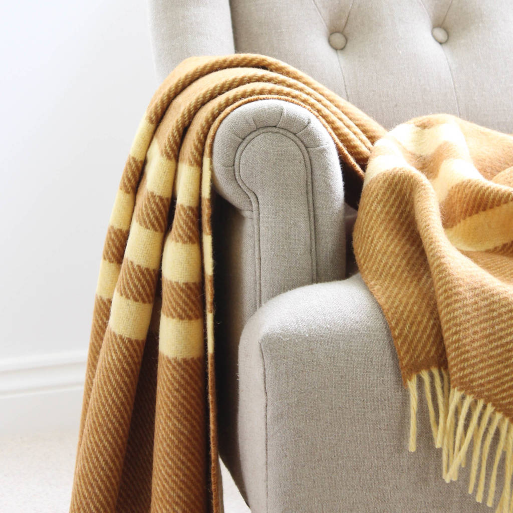triple stripe mustard wool throw by marquis & dawe