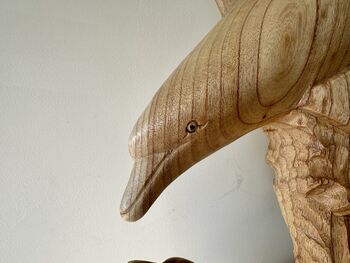 1m Tall Huge Hand Carved Wooden Mother And Baby Dolphin Ornament, 5 of 12