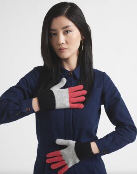 Miss Pompom Black Colourblock Wool Gloves, 3 of 4