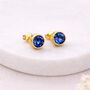 Gold Plated Sterling Silver September Sapphire Birthstone Stud Earrings – 7mm, thumbnail 1 of 5