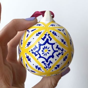 Lisbon Tiles Hand Painted Ceramic Christmas Bauble, 5 of 5