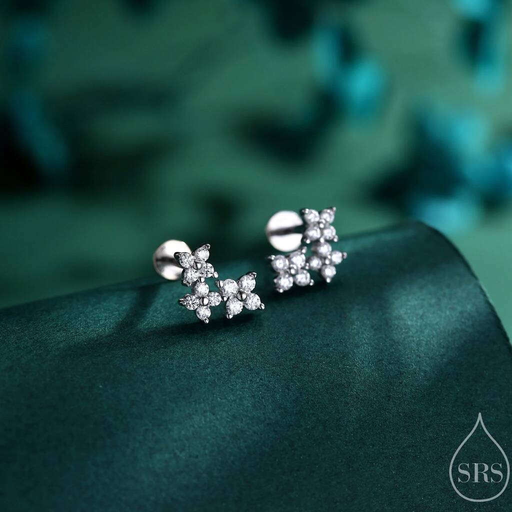 Cz Hydrangea Bouquet Internally Threaded Flat Back In Sterling Silver, 1 of 12