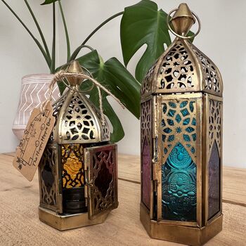Moroccan Style Gold Glass Lantern T Light Holder, 6 of 12