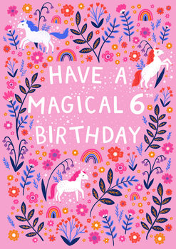 Unicorn Birthday Card, Girls 6th Birthday Card, 3 of 3