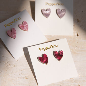 I Heart You Stud Heart Earrings In Red, Pink Or Lilac, 3 of 4