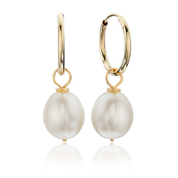 Gold Or Silver Large Pearl Drop Hoop Earrings, 8 of 8