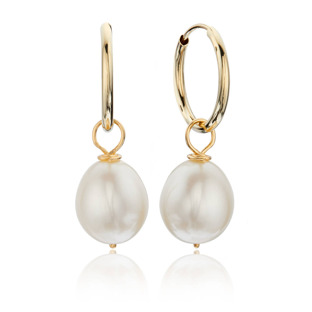 Gold Or Silver Large Pearl Drop Hoop Earrings By LILY & ROO