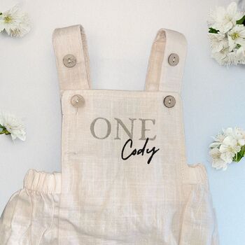 Personalised Embroidered First Birthday Dungaree Romper, 2 of 4