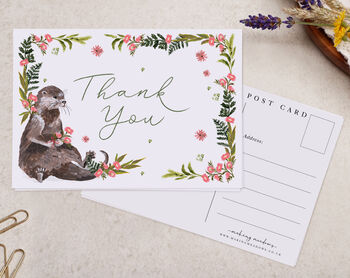 Pink Floral Otter Thank You A6 Postcard Pack, 2 of 3