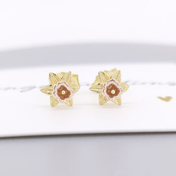 Yellow Gold Plated March Birth Flower Daffodil Stud Earrings, 2 of 6