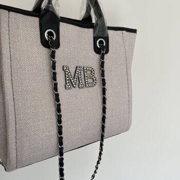 Personalised White And Black Large Chain Tote Beach Bag, 6 of 9
