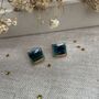 Green Blue Gold Detail Crackle Glaze Square Studs, thumbnail 6 of 10