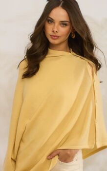 Yellow Chiffon 100% Cashmere Multi Ways Button Poncho Shawl Gift Boxed, 7 of 10