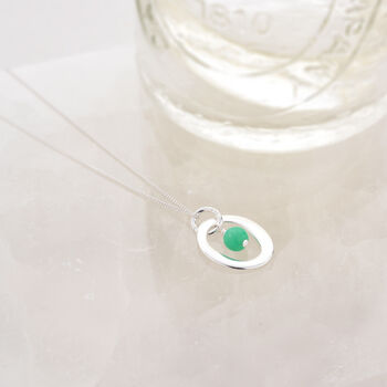 Halo Birthstone Necklace Chrysoprase May In Silver, 6 of 7