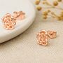 18ct Rose Gold Plated Rose Stud Earrings – June Birth Flower Jewellery, thumbnail 2 of 3