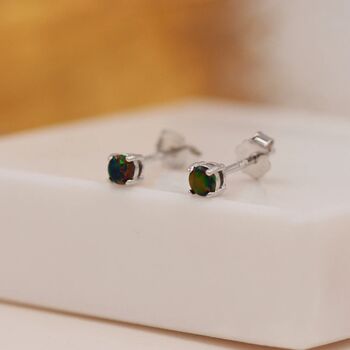Black Opal Stud Earrings In Sterling Silver, 5 of 11