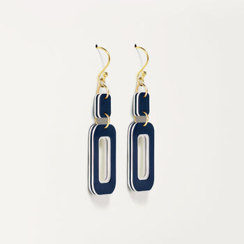 Navy And Pearlescent White Rectangle Earrings, 5 of 7