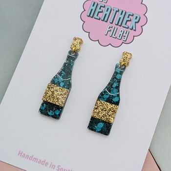 Champagne Bottle Glitter Resin Earrings, 4 of 5