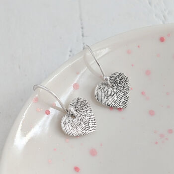 Silver Fingerprint Heart Drop Earrings, 4 of 6