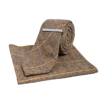 Mens Luxury Paisley Champagne And Tan Tweed Tie Gift Box Set, 5 of 5