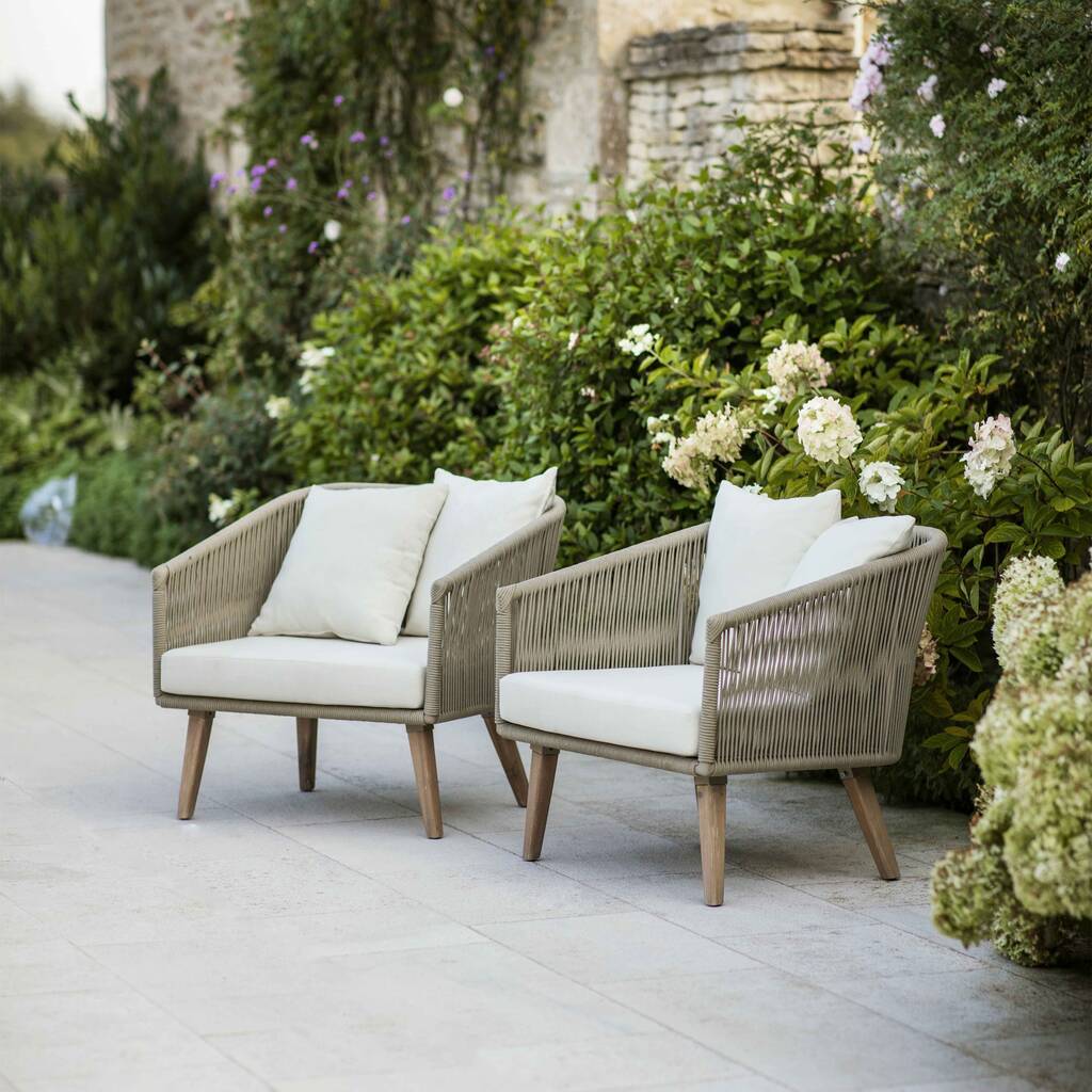 Pair Of Acacia And Rattan Armchairs