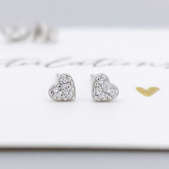 Sterling Silver Cz Heart Mini Stud Earrings, 2 of 6