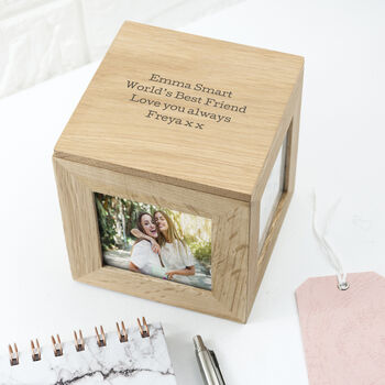 Personalised Oak Photo Cube Keepsake Box, 2 of 12