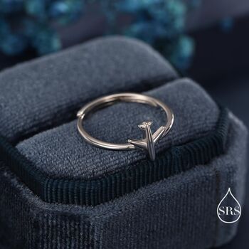 Sterling Silver Tiny Plane Ring, 4 of 12