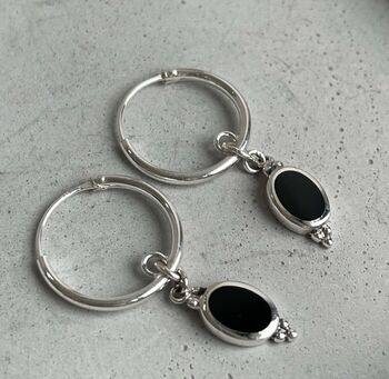 Sterling Silver Black Onyx Dreamy Sleepers Hoops, 5 of 9