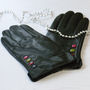 Black Leather Lined Gloves With Button Detail, thumbnail 6 of 10