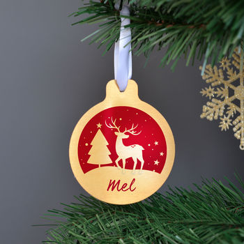 Personalised Silver Or Gold Metal Deer Christmas Bauble, 3 of 3
