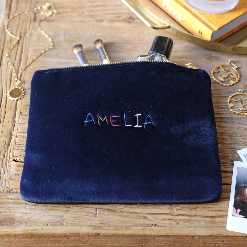 velvet embroidered makeup bag