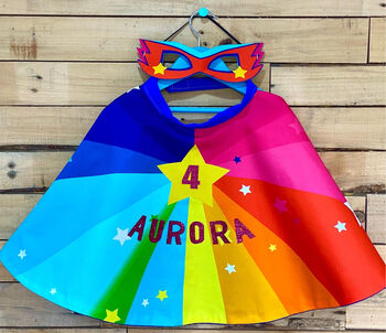 Personalised Superhero Cape Superstar Rainbow With Name, 5 of 12