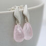 Silver Deco Dropper Earrings With Rose Quartz, thumbnail 6 of 8