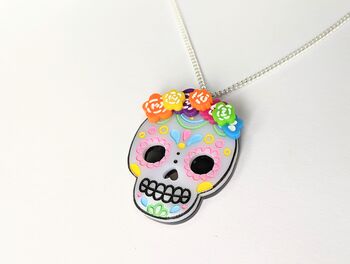 Halloween Catrina Skull Necklace Acrylic Mexican Skull, 4 of 6