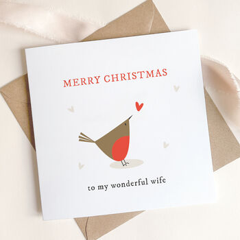 Christmas Card For Wife: Robin With Red Heart Design, 5 of 5