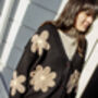 Black Crochet Applique Brown Floral Cardigan, thumbnail 2 of 10