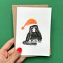 Cute Christmas Cat Risograph Card, thumbnail 1 of 2