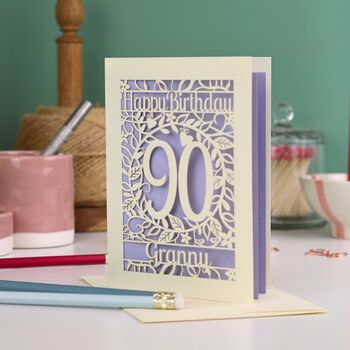 Personalised 90th Birthday Card Papercut Flower Design, 2 of 7