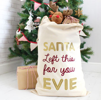 'Santa Left This For You' Name In Lights Christmas Sack, 2 of 8