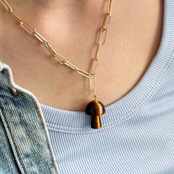 Mushroom Gemstone Pendant Long Link Chain Necklace, 2 of 5