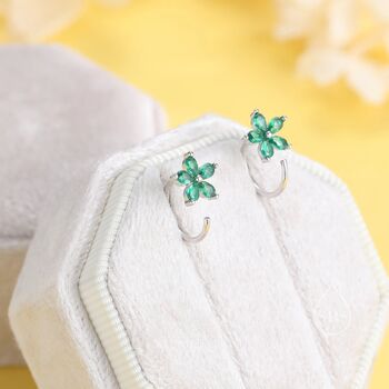 Sterling Silver Cz Flower Huggie Hoop Earrings, 6 of 12