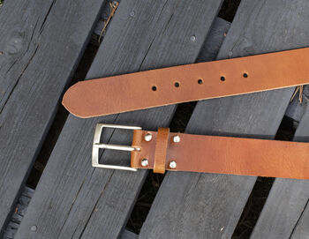 Premium Handmade Tan English Leather Mens Belt, 3 of 5