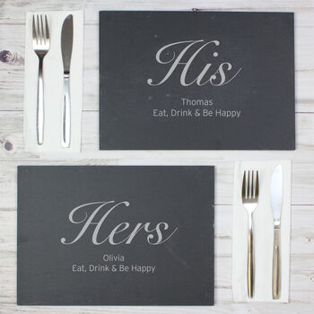 Personalised His And Hers Slate Placemat Set, 2 of 3